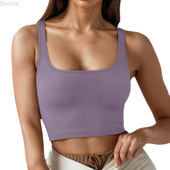 DuoJiaJ New European And Style Women's Clothing Solid Color Fashion Trend Thread Short Vest Women's Fashion Vest Purple S
