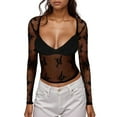 thumbnail image 1 of DuoJiaJ New Lace Tops Sexy Solid Color Women's Casual Inner Wear Long Sleeved Mesh Bottoming Shirts Women’s Crop Tops Black, 1 of 5