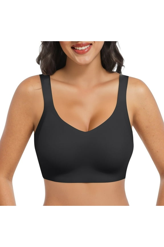 New Nude Feeling Jelly Seamless Underwear Big Breasts Slim Back And Thin Sports Bra T-Shirt Bras Black