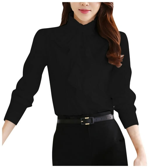 DuoJiaJ New Spring Korean Stand Up White Chiffon Shirt Women's Long Sleeve Slim Bottoming Shirt Women's Linen Shirts Black XL