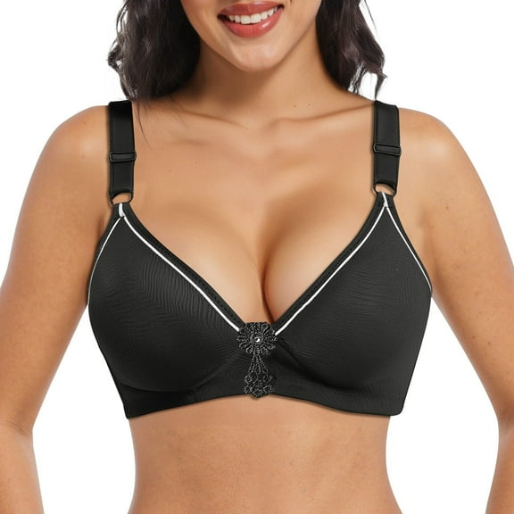 DuoJiaJ New Women's Wire Thin Push Up Comfortable Bra Sports Bras for Women Black