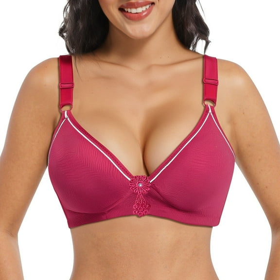 DuoJiaJ New Women's Wire Thin Push Up Comfortable Bra Sports Bras for Women Red