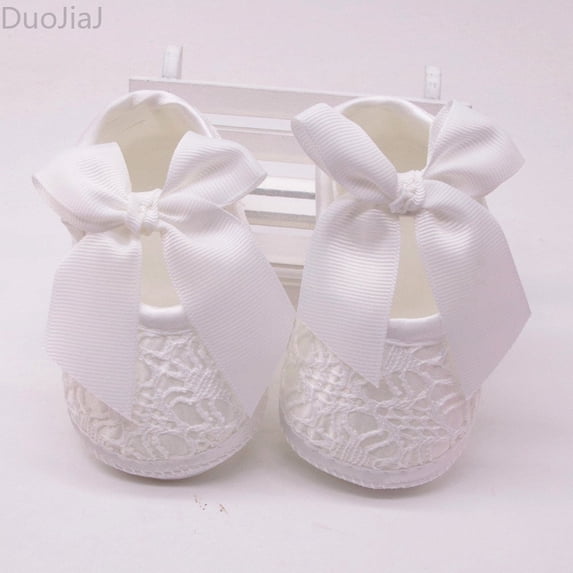 DuoJiaJ Baby Girl Soft Shoes Soft Soled Non- Bowknot Footwear Crib Shoe Toddler Sneakers Size 12,White