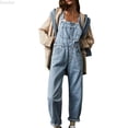 thumbnail image 1 of DuoJiaJ Overalls Women Loose Fit Denim Bib Baggy Overall Jumpsuit Straight Wide Leg Stretchy Jean Pants Fashion Blue XL, 1 of 5
