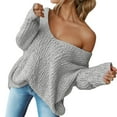 thumbnail image 1 of DuoJiaJ Oversized Knit Sweater Long Sleeve Crewneck Pullover Casual Loose Openwork Yarn Top Soft Comfortable Elegant Tunic Blouse Womens Fashion Gray XL, 1 of 5