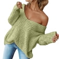 thumbnail image 1 of DuoJiaJ Oversized Knit Sweater Long Sleeve Crewneck Pullover Casual Loose Openwork Yarn Top Soft Comfortable Elegant Tunic Blouse Womens Fashion Green L, 1 of 5