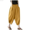 thumbnail image 1 of DuoJiaJ Pants Waist Elastic Band Balloon Linen Loose Casual Women Summer Women Casual Pants Yellow M, 1 of 3