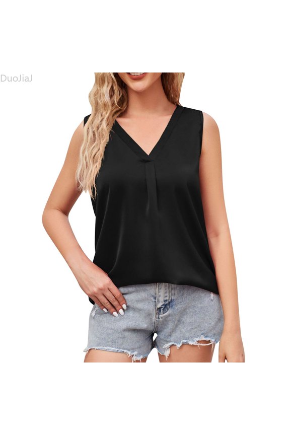 Personality Casual V Neck Vest Female Simple And Exquisite Design Summer Tank Tops Women Black XXL