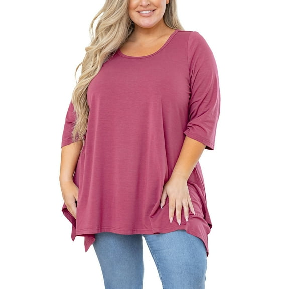 DuoJiaJ Plus Size Tunic Top For Women 3/4 Sleeve Blouse Purple Gray 3X Clothes Swing Top Crewneck Maternity Loose Fitting Clothing Shirt Women’s Plus Size Long Sleeve T-Shirts Pink