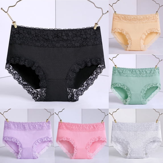 DuoJiaJ Plus Size Underwear for Women, High Waist Breathable Lace Hem Tummy Control Panties Green L
