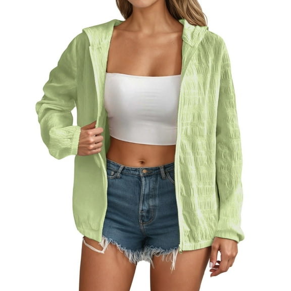 DuoJiaJ Plus Size Women's Casual Zip Up Hooded Sun Jacket Lightweight Comfortable Outerwear For Everyday Wear Womens Puffer Coat Green XXL