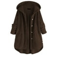 thumbnail image 1 of DuoJiaJ Pocket Coat Irregular Long Hooded Button Sleeve Plus Size Women Women's Coat Womens Lightweight Winter Coat Brown XXL, 1 of 3