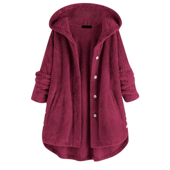 DuoJiaJ Pocket Coat Irregular Long Hooded Button Sleeve Plus Size Women Women's Coat Womens Lightweight Winter Coat Red XXL