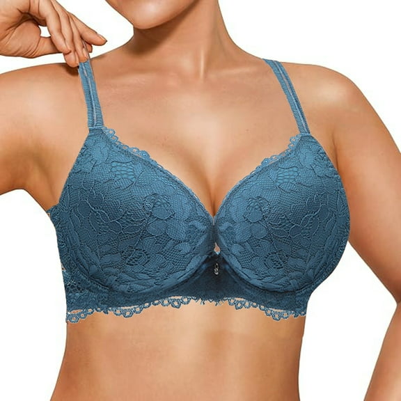 DuoJiaJ Push Up Bras For Women 2 Cups Lace Cleavage Extra Padded Bra Underwire Plus Size Bras Green