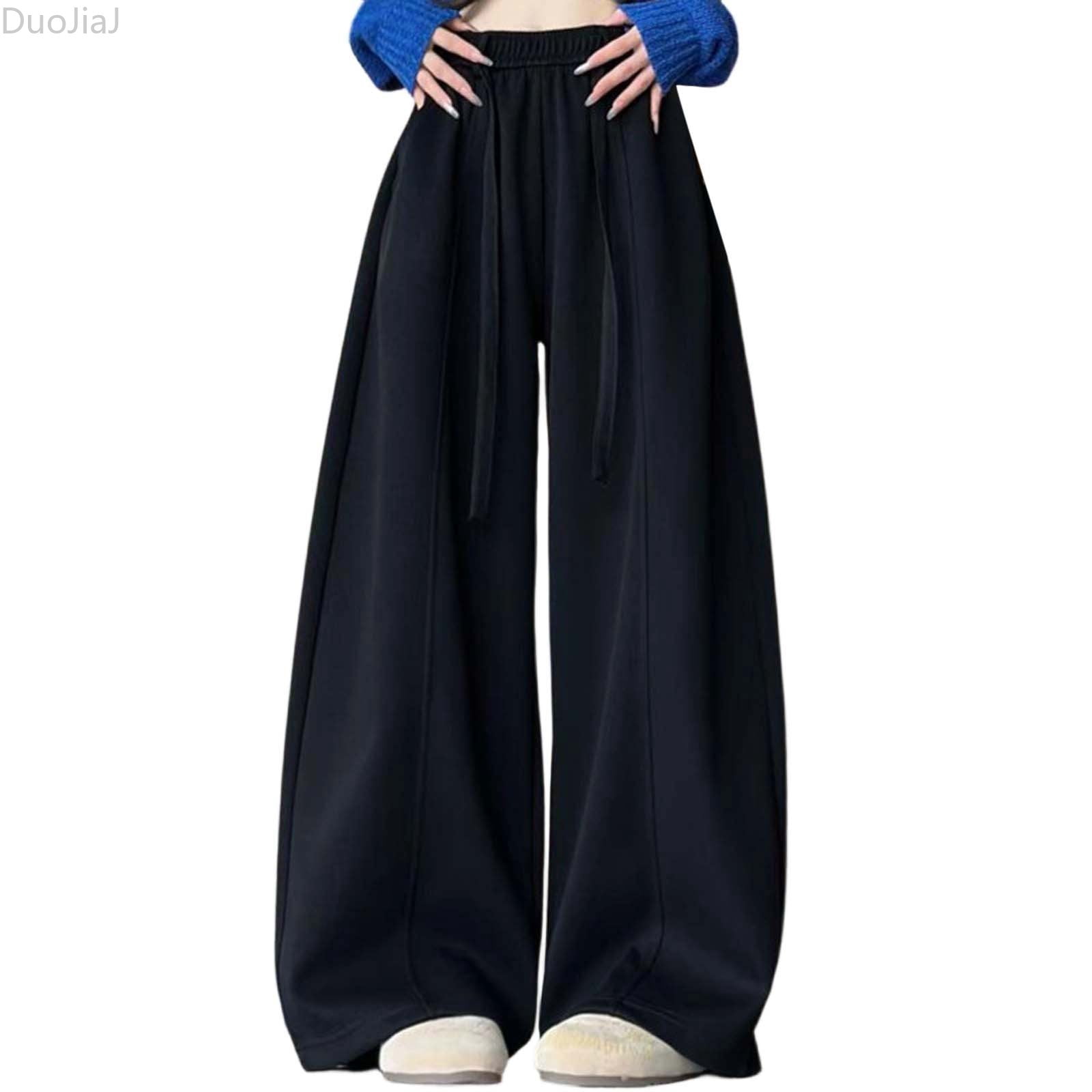DuoJiaJ Retro Saber Cut Casual Pants High Waist Flowy Wide Leg Trousers ...