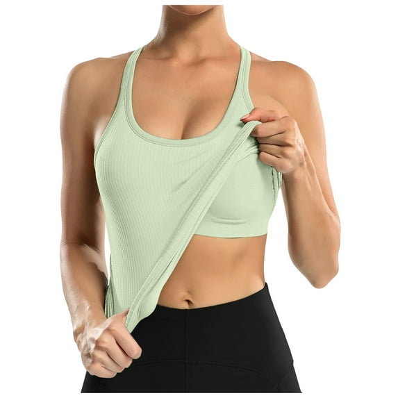DuoJiaJ Ribbed Workout Tank Tops For Women With Built In Bra Tight Racerback Scoop Neck Athletic Top Loose Fit Tank Tops Women