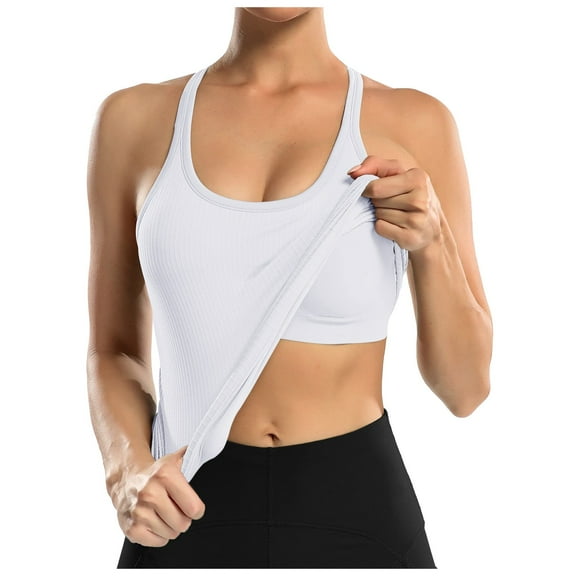 DuoJiaJ Ribbed Workout Tank Tops For Women With Built In Bra Tight Racerback Scoop Neck Athletic Top Loose Fit Tank Tops Women