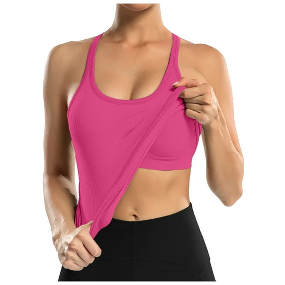 DuoJiaJ Ribbed Workout Tank Tops For Women With Built In Bra Tight Racerback Scoop Neck Athletic Top Loose Fit Tank Tops Women
