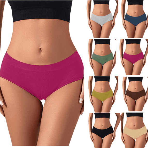 DuoJiaJ Seamless Underwear for Women, Pure Cotton Crotch Low Waist Breathable Sexy Solid Color Beige L