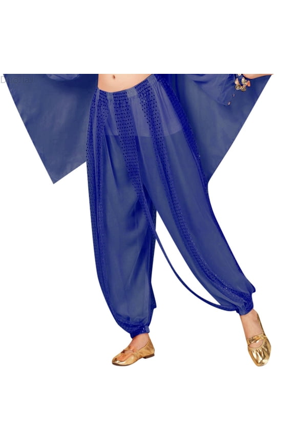 Sequin Pants Belly Dance Performance Dance Pants Chiffon Highlight Pants Women Casual Pants Blue One Size