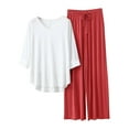 thumbnail image 1 of DuoJiaJ Sets For Women 3/4 Length Sleeve V Neck Summer Tops Elastic Waist Wide Leg Pants Summer Outfits Sexy Women's Pajamas Lace Brick Red, 1 of 2