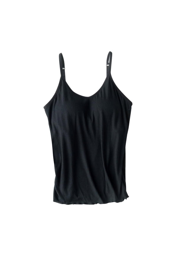 Shelf Bra Camisoles Adjustable Spaghetti Strap Tank Tops Basic Layer Push Up Bras Black