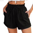 thumbnail image 1 of DuoJiaJ Shorts Casual Women's High Waist Casual Pocket Pants Loose Straight Leg Fashion Sports Pants Women Shorts Black S, 1 of 5