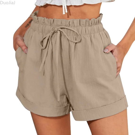 DuoJiaJ Shorts Casual Women's High Waist Casual Pocket Pants Loose Straight Leg Fashion Sports Pants Women Shorts Yellow XL
