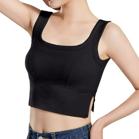 DuoJiaJ Side Split Navel Vest With Breast Pad Bottoming Top Slim And High Waist With Bra Underwear Women’s Basic Tank Tops