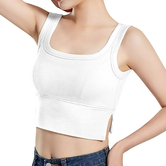 DuoJiaJ Side Split Navel Vest With Breast Pad Bottoming Top Slim And High Waist With Bra Underwear Women’s Basic Tank Tops