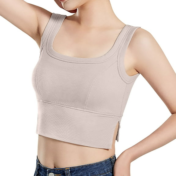 DuoJiaJ Side Split Navel Vest With Breast Pad Bottoming Top Slim And High Waist With Bra Underwear Women’s Basic Tank Tops