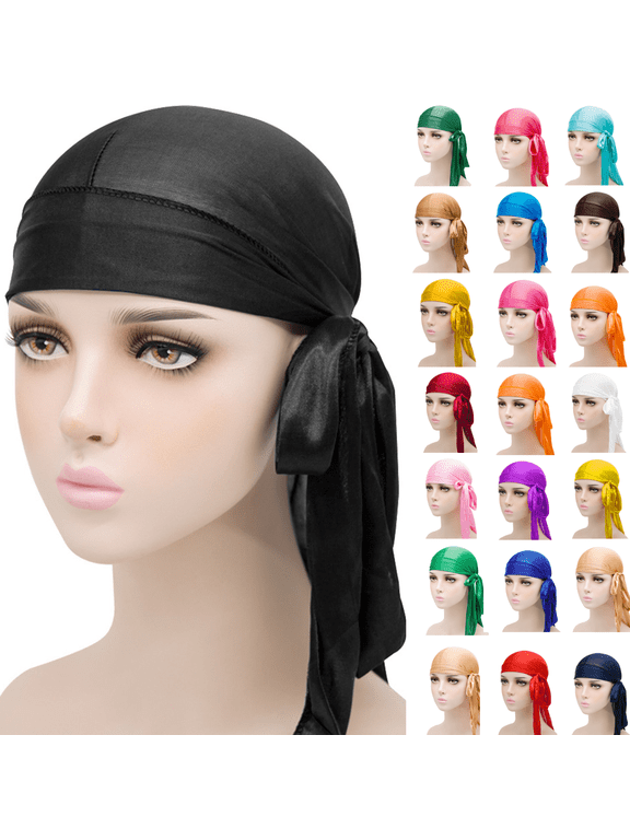 Silk Durag for Men Women, Elastic Stretchy Headwrap for Waves Braids Locs Pink one size