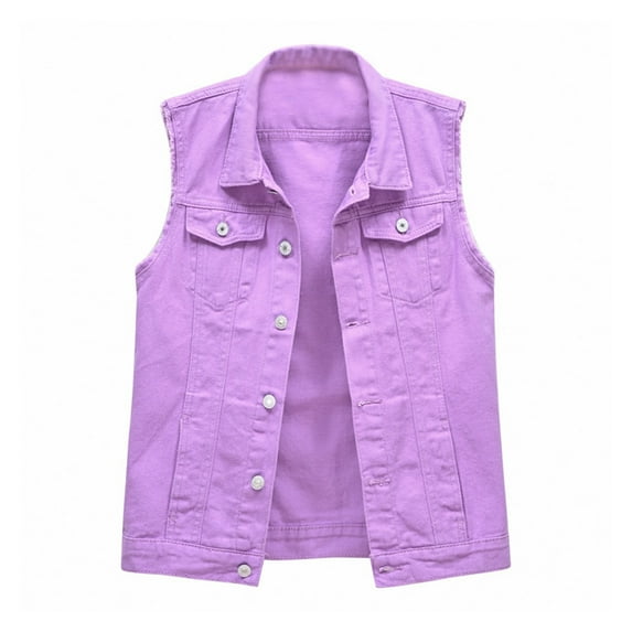 DuoJiaJ Sleek Solid Color Denim Vest For Women With Edges Sleeveless Distressed Look Spring/Summer Collection Effect Casual Wear Womens Jacket Purple L