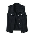 thumbnail image 1 of DuoJiaJ Sleek Solid Color Denim Vest For Women With Edges Sleeveless Distressed Look Spring/Summer Collection Effect Casual Wear Womens Jacket Black L, 1 of 4