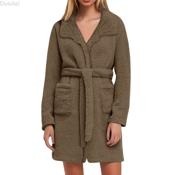 DuoJiaJ Soft Fleece Bathrobe For Cozy Warm Kimono Robe With Shawl Collar Home Loungewear Sleepwear Womens Sleepwear Bronze XL