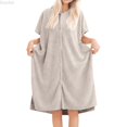 thumbnail image 1 of DuoJiaJ Soft Hooded Bathrobe Cozy Flannel Cloth Kimono Robe For Winter Loungewear With Pockets And Long Sleeves Womens Sleepwear Gray One Size, 1 of 4
