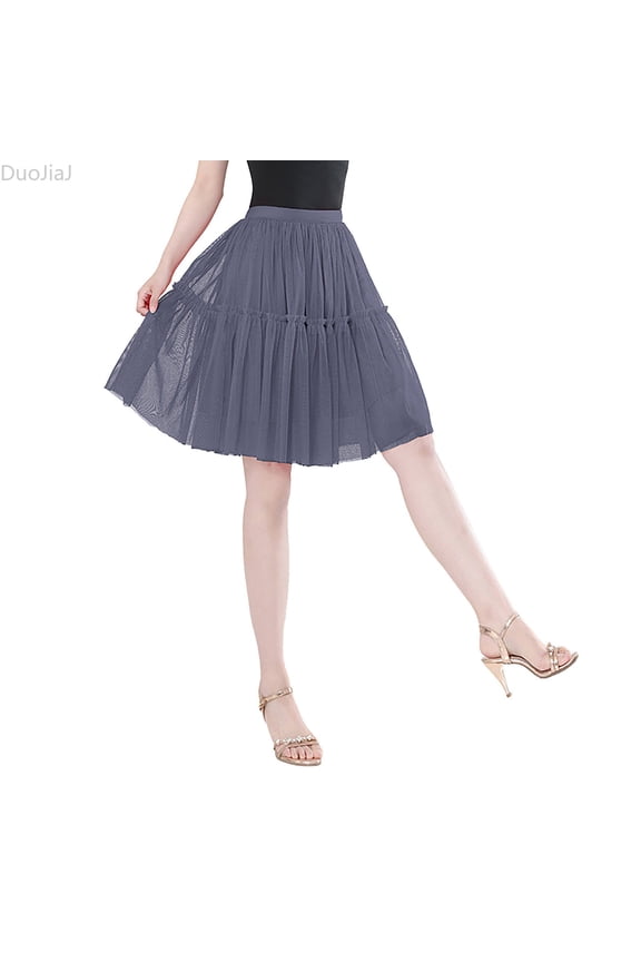 Solid Color High Waist Skirt With Ruffle Hem And Layered Flounce For Carnival Party Dance Performance Ballet Tutu Skirts For Women Gray One Size
