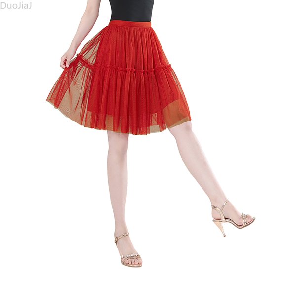 DuoJiaJ Solid Color High Waist Skirt With Ruffle Hem And Layered Flounce For Carnival Party Dance Performance Ballet Tutu Skirts For Women Red One Size