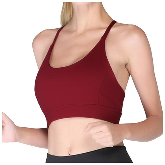 DuoJiaJ Sports Bra For Women Y Back Padded Strappy Sports Bras Medium Support Workout Yoga Bra With Removable Cups T-Shirt Bras Red