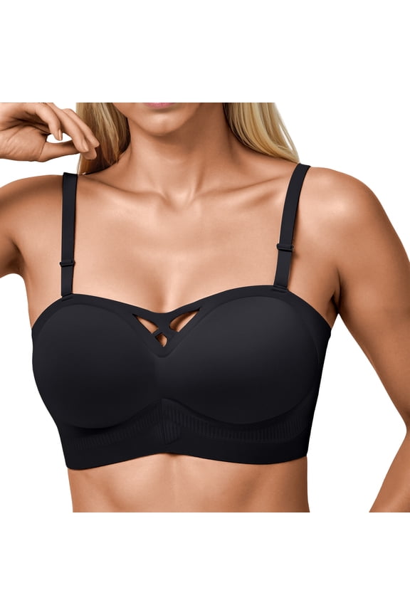Strapless Underwear Women's Small Gathered Non Marking Non Underwire Bandeau Wrap Bra 2025 Sports Bras for Women Black