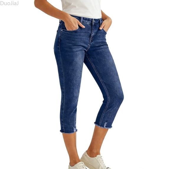 DuoJiaJ Stretch Capri Pants Slim Fit Ankle Jeans Casual Comfortable Trousers For Everyday Wear Women Casual Pants Blue S