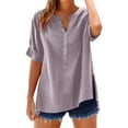 thumbnail image 1 of DuoJiaJ Stylish Women Shirts For Everyday Wear V Neck Long Sleeve Top Solid Color Casual Shirt For Spring And Summer Versatile For Jeans And Casual Pants Women's Linen Shirts Purple S, 1 of 5