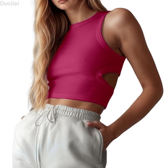 DuoJiaJ Stylish Women's Tanks And For Everyday And Casual Wear Sleeveless Hollow Out Design For Summer Perfect With Jeans And Sports Pants Women Cropped Tank Tops Pink S