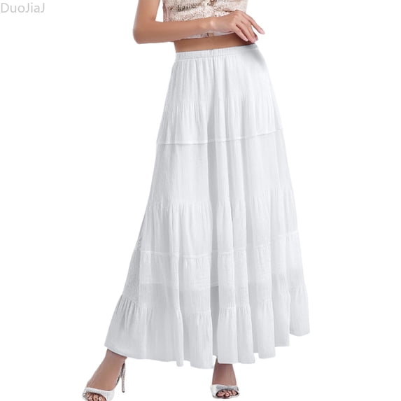 DuoJiaJ Summer Maxi Skirts for Women 2026 Fashion Long Skirt Trendy High Waist A Line Beach Skirt Vacation Outfit White M