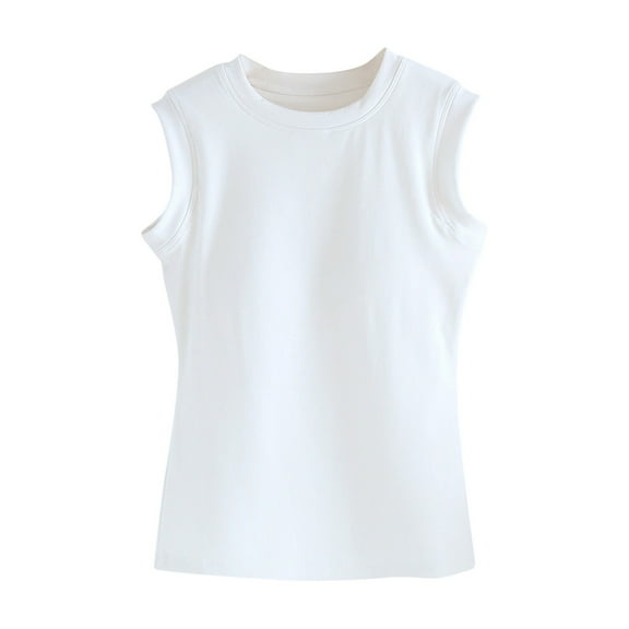 DuoJiaJ Summer New Small Round Neck Vest With Chest Pad Women's Wide Shoulder Casual Bottoming Shirt Without Rims Slim Underwear. Women’s Tank Tops