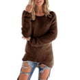 thumbnail image 1 of DuoJiaJ Sweater For Womens Lightweight Soft Long Sleeve Crewneck Pullovers Sweater Loose Fuzzy Sweater Crewneck Sweater Women Brown S, 1 of 5