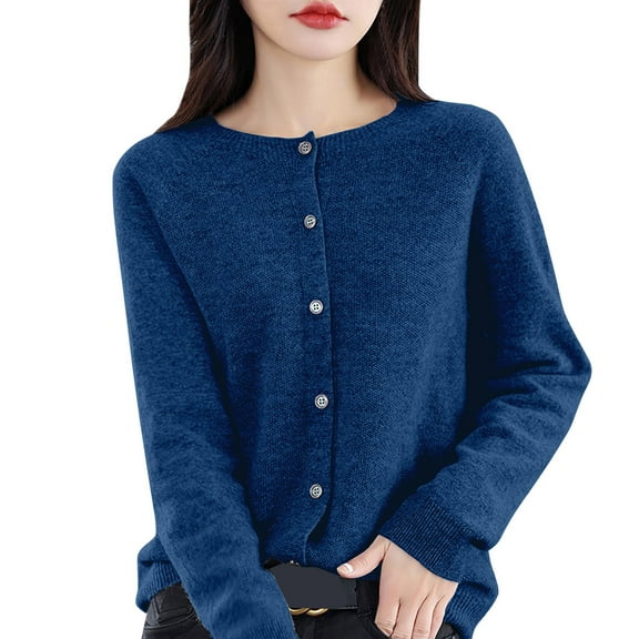 DuoJiaJ Sweaters For Women Button Front Long Sleeve Cardigan Soft Warm Knit Elastic Button Down Cardigan Women Dark Blue
