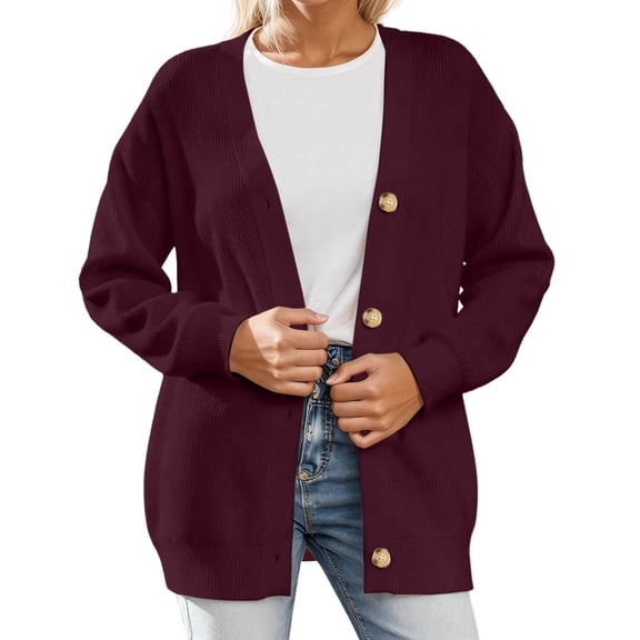 DuoJiaJ Sweaters for Women Cardigan Open Front Button Down Casual Sweater Lightweight Outwear Coats Fall Trendy Clothes Red XXXL