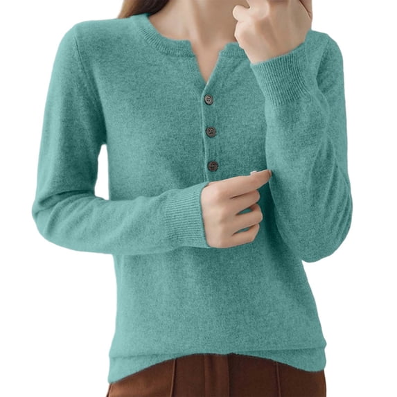 DuoJiaJ Sweaters for Women Fall Pullover Lightweight Crewneck Button Down Long Sleeve Sweater Tops for Women Fashion Sweater Green XL