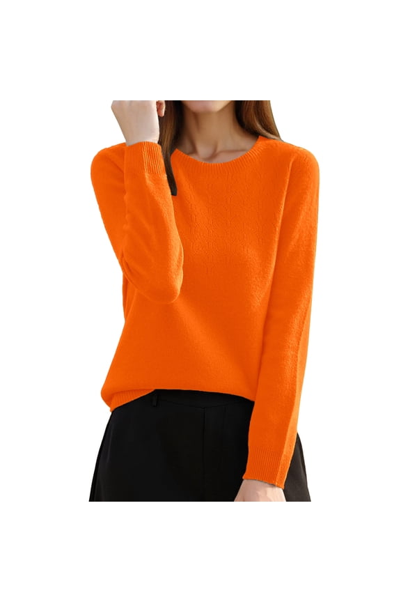 Sweaters for Women Fall Pullover Lightweight Long Sleeve Crewneck Cozy Knit Blouses Light Sweaters for Women Orange XXL